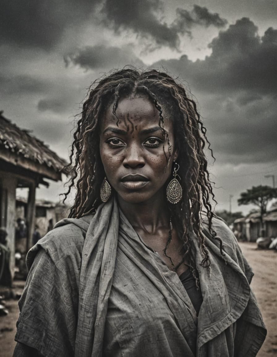 Monochrome Portrait of Powerful Woman with Superpowers