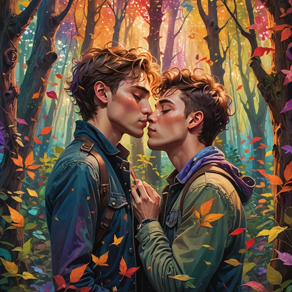 Passionate Kiss in an Enchanted Forest