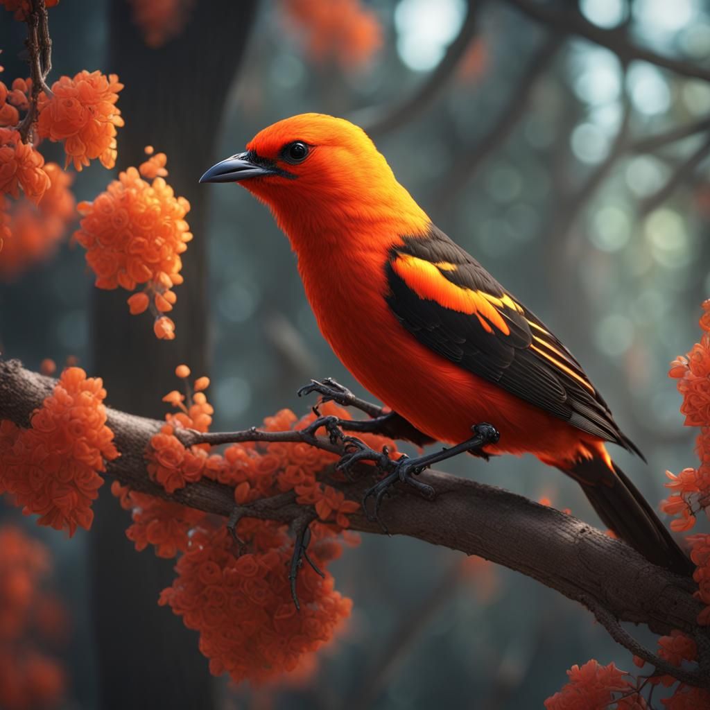 Hybrid Tanager Oriole: Detailed Fantasy Bird Art