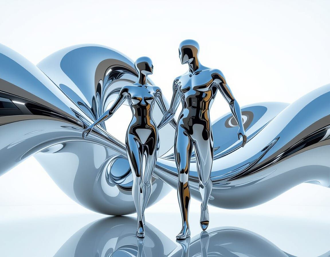 Abstract Stainless Steel Sculptures in Fluid Motion