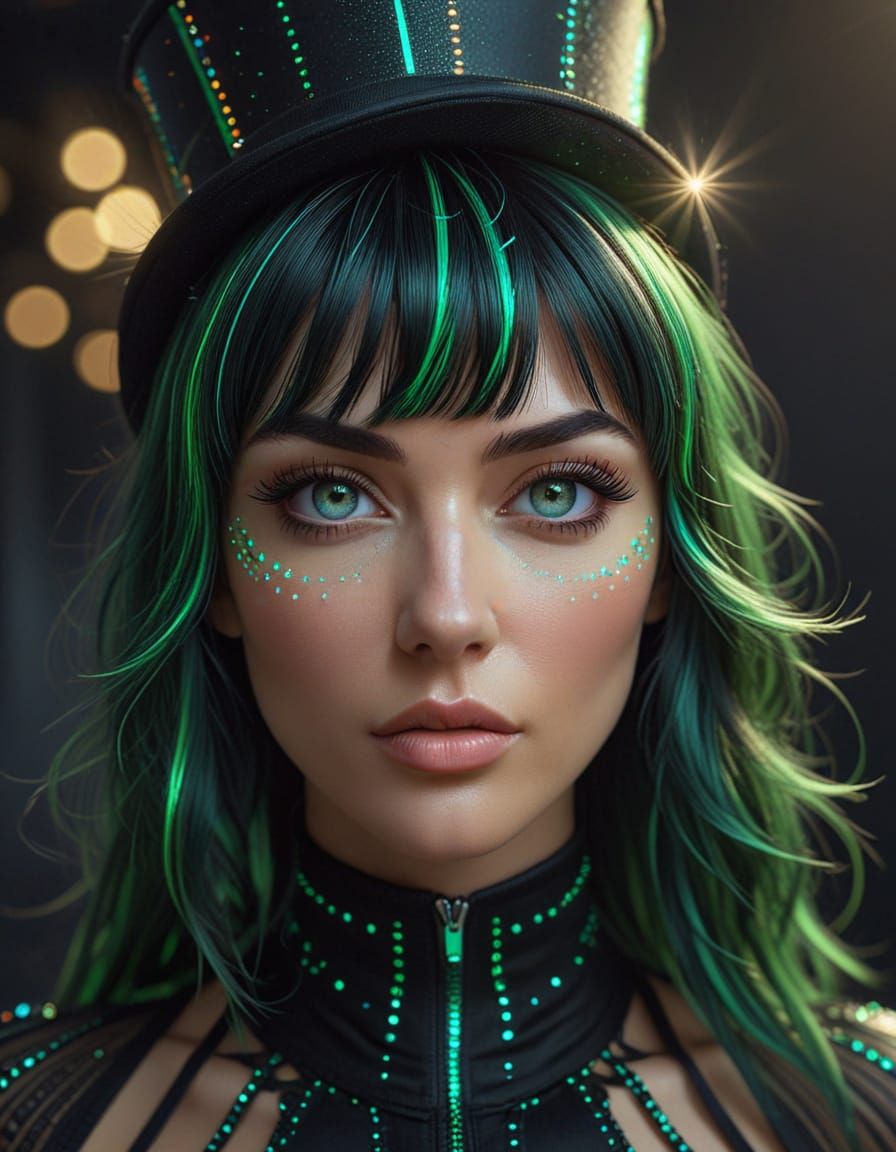 Alluring Woman in Racing Bodysuit and Top Hat