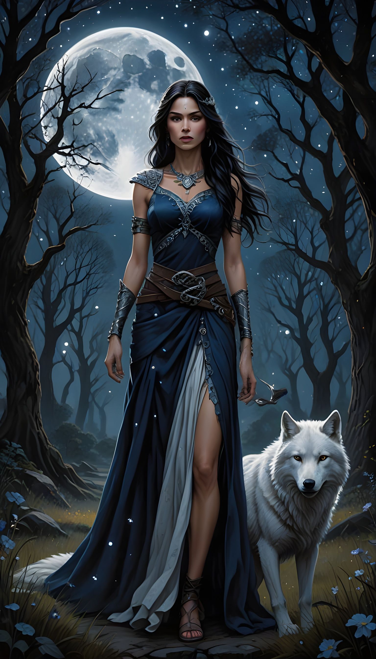 Ethereal Fantasy of Lunar Huntress Under Full Moon