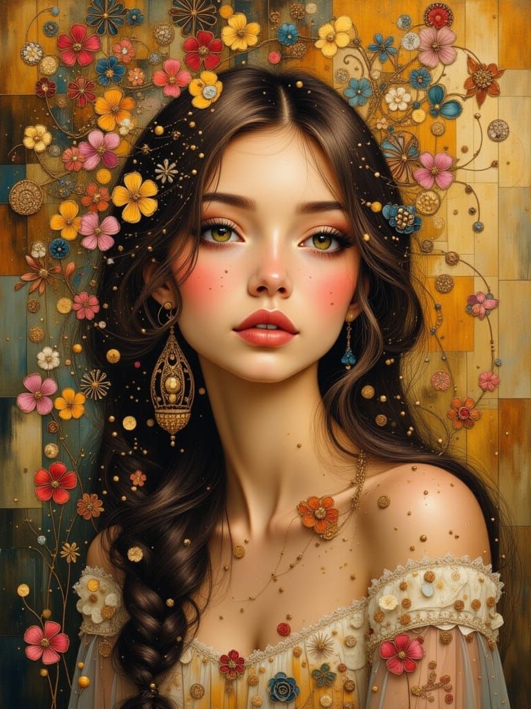 Hyperreal Portrait of Woman with Golden Highlights