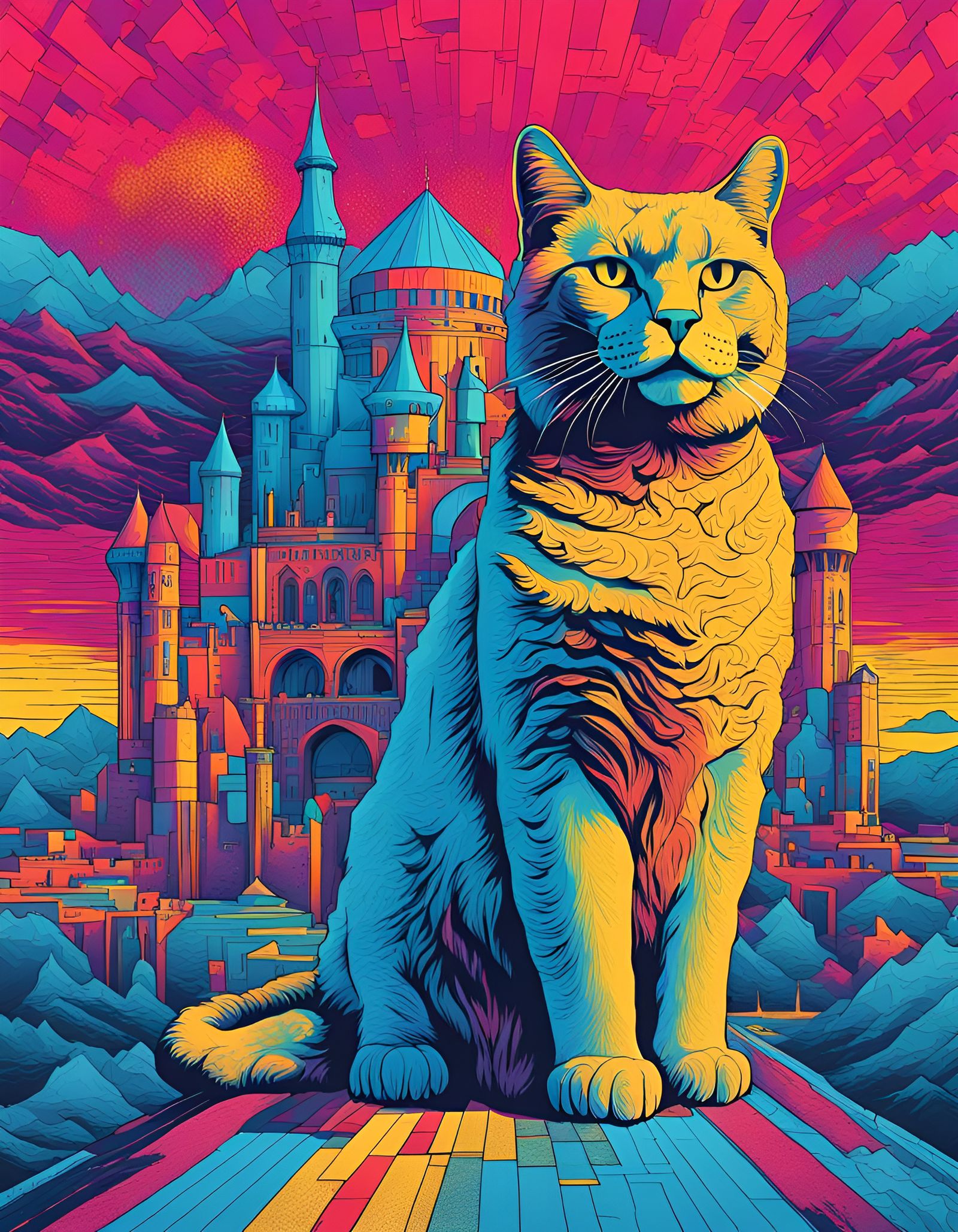 Psychedelic Snowcat Castle: Abstract Pop Art Album Cover