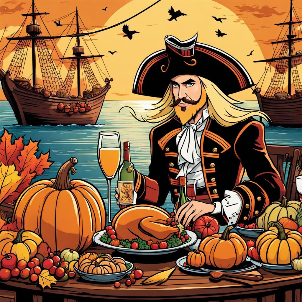 Pirate Thanksgiving in 2D Animation Style