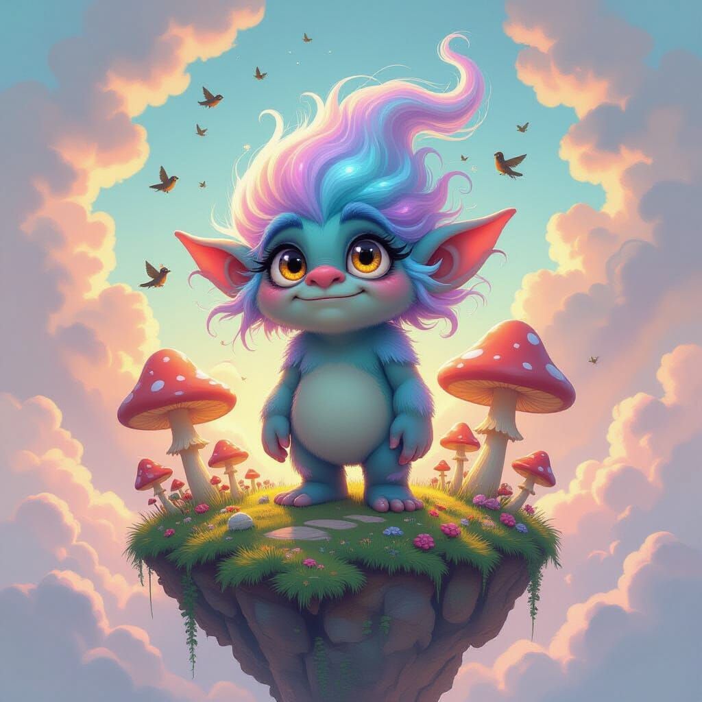 Whimsical Nebula Troll on Floating Island