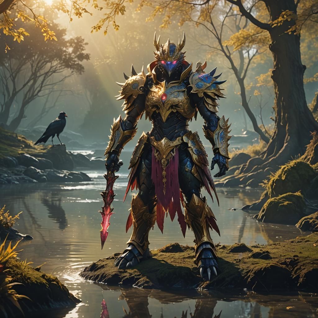 Ethereal Digimon Royalty Conquers a Crow by Moonlit River