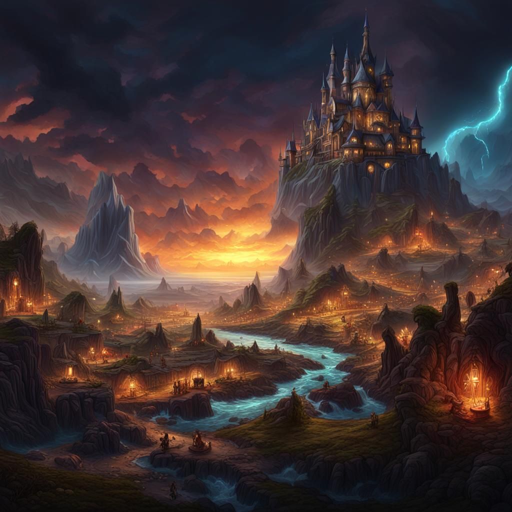 Fantasy Landscape Panoramic View in Dark Concept Art