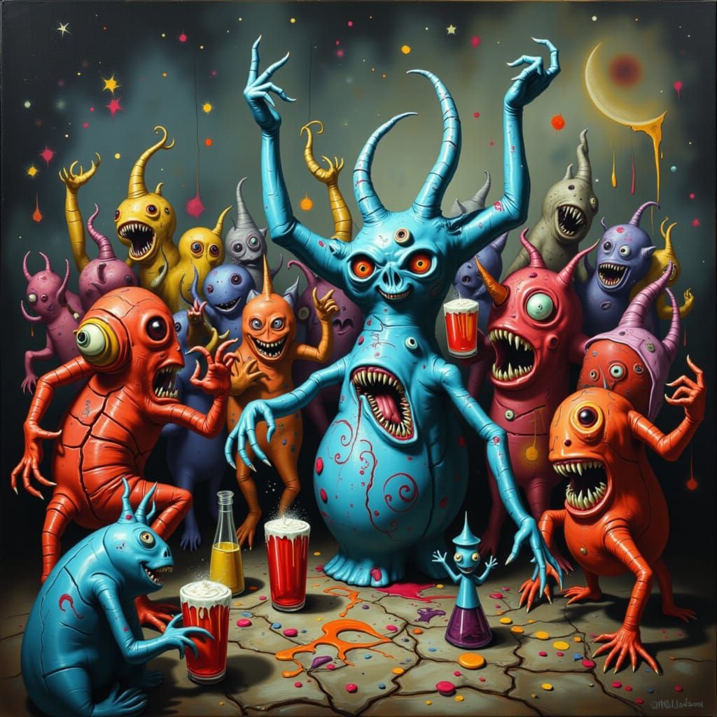 Monsters Celebrate New Year's Eve in Surreal Style
