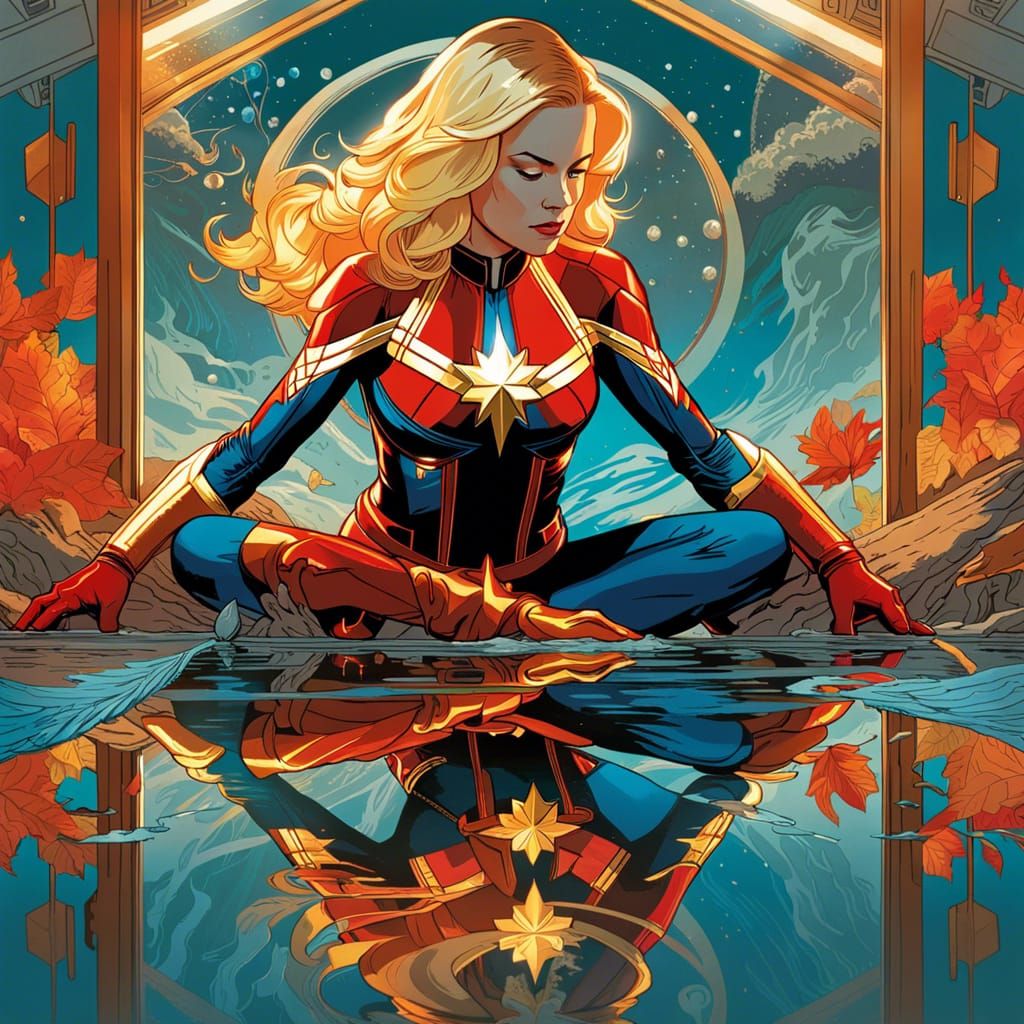 Captain Marvel's Mirrored Reflection: Hyperrealistic Digital...