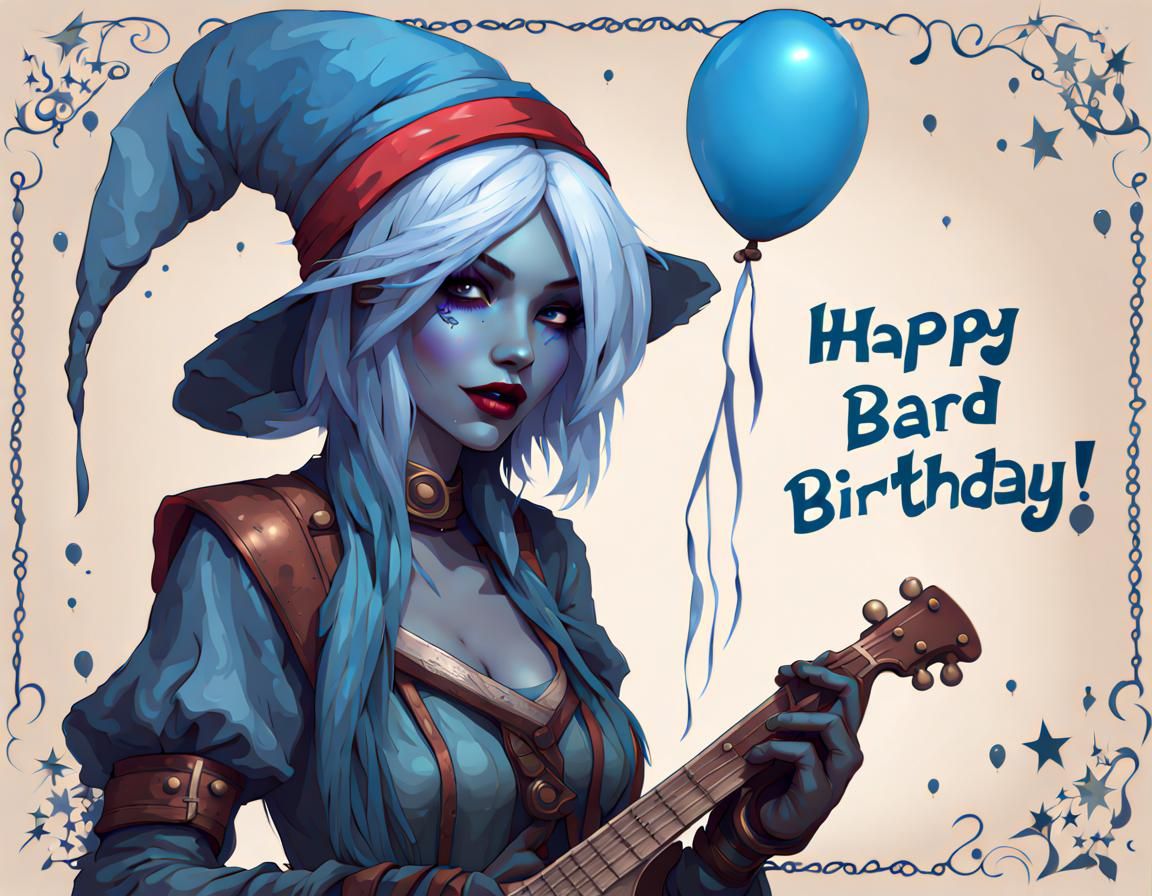 Fantasy Drow Bard Celebrates Birthday with Balloons
