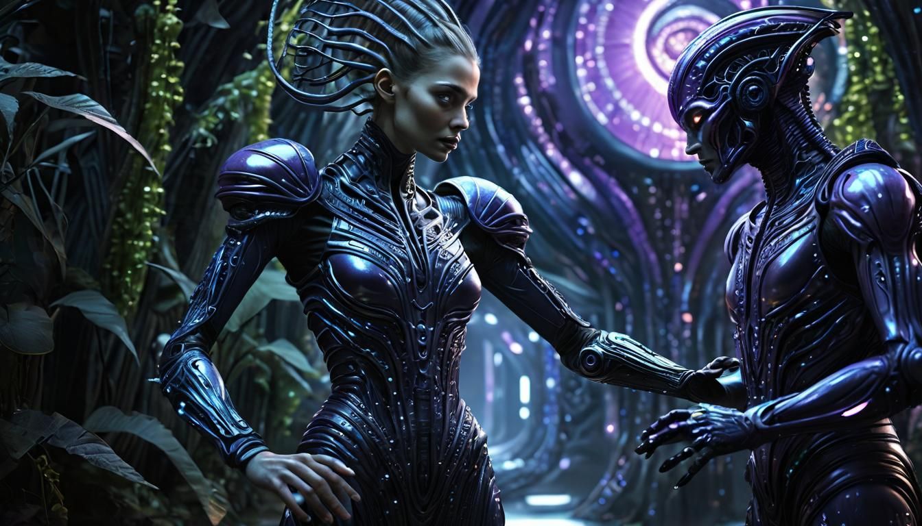 Sci-Fi Alien Woman Portrait with Bioluminescent Plants