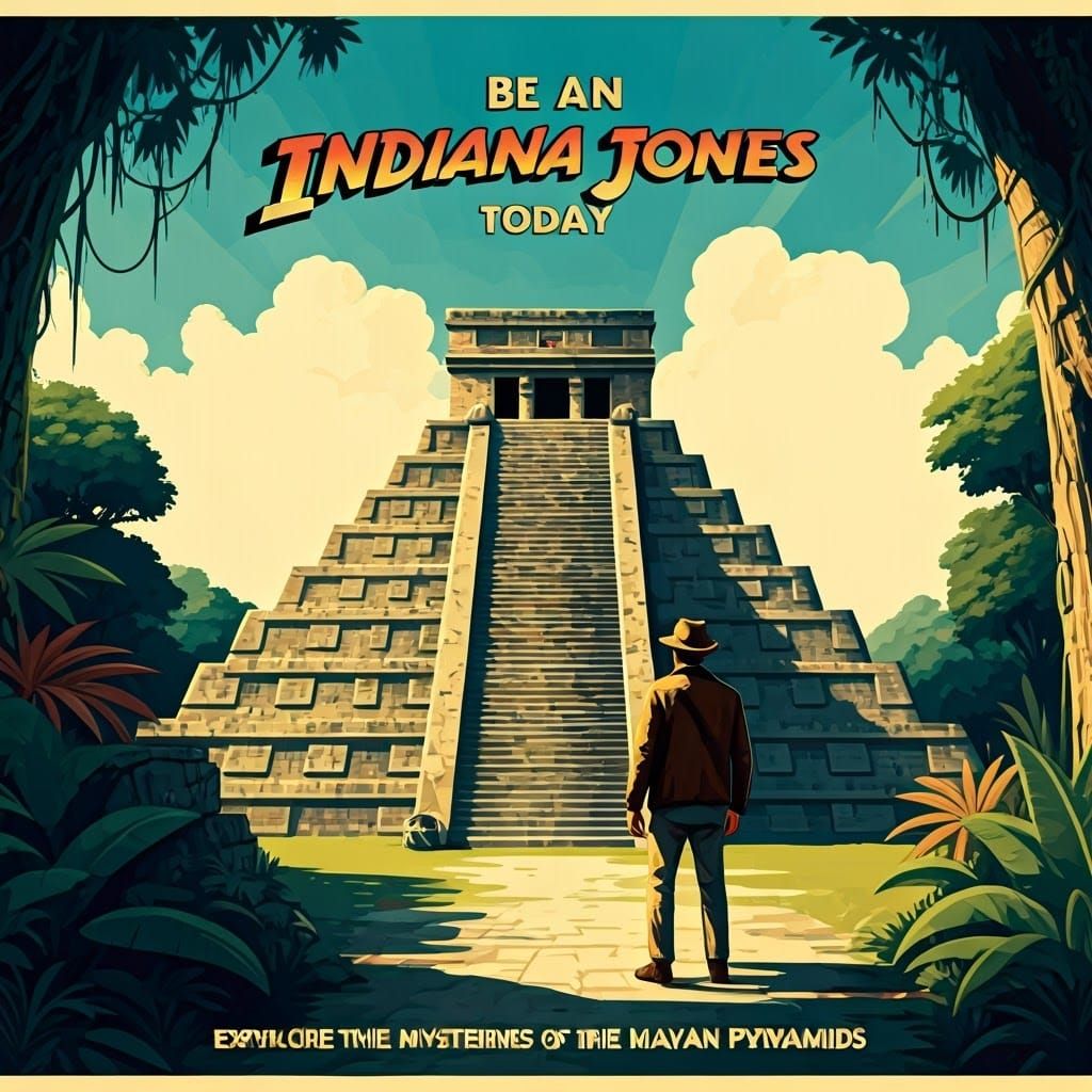Mayan Pyramid Adventure: A Vintage-Style Travel Poster