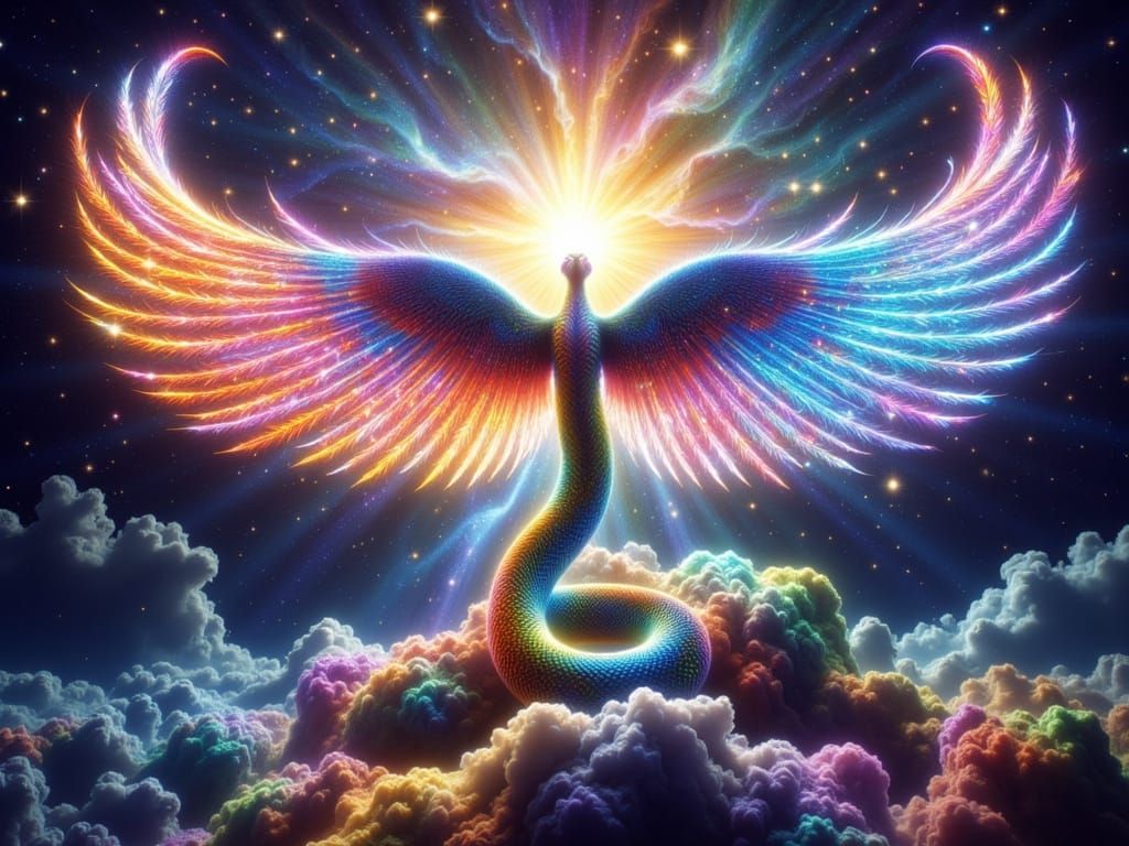 Cosmic Serpent-Peacock Ascends as Divine Being