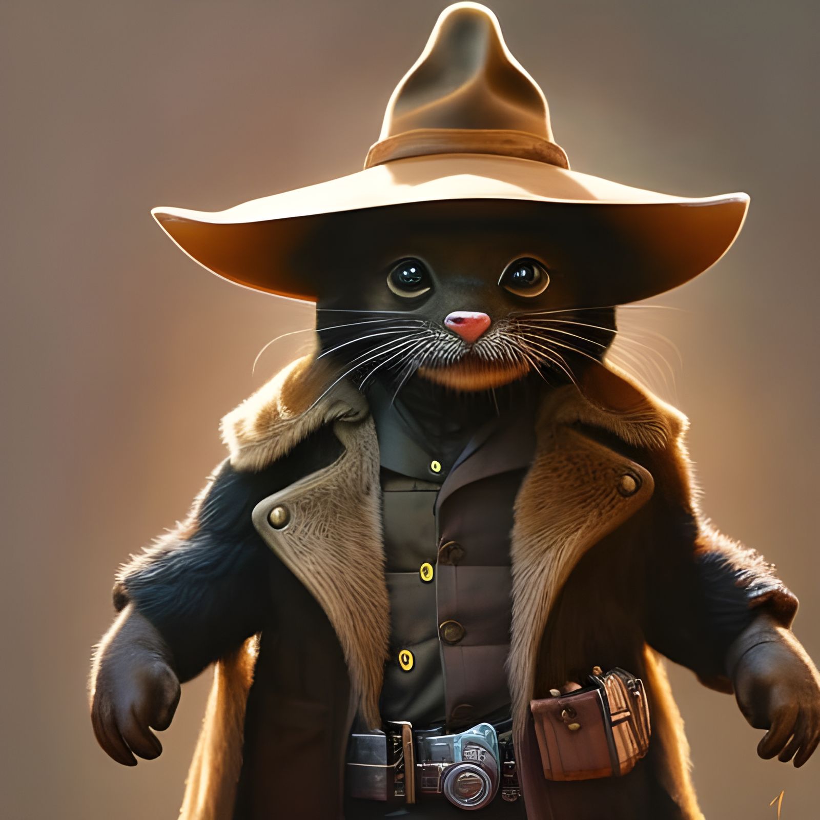 Adventurous Otter as Indiana Jones, Digital Gouache Art