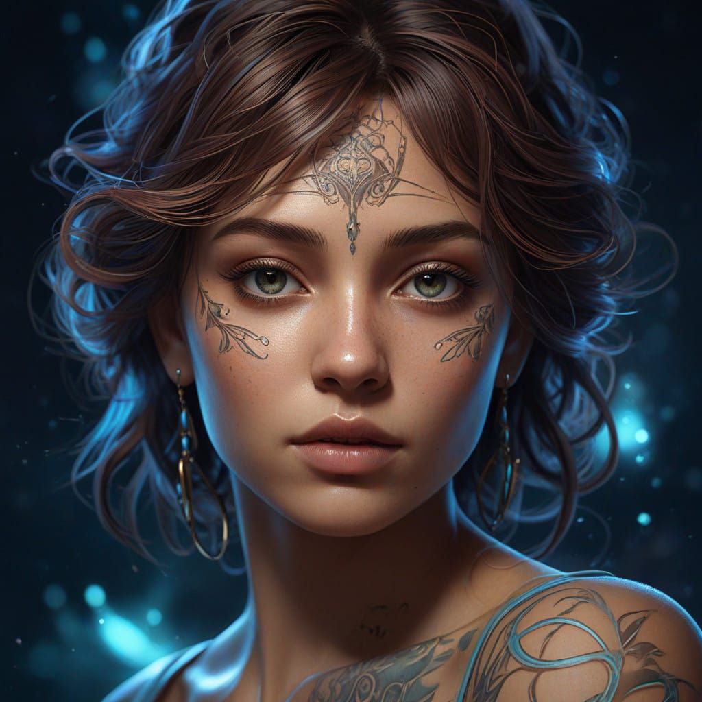 Ethereal Portrait of a Being with Radiant Tattoos