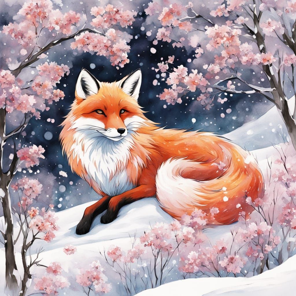 Whimsical Anime-Style Fox Discovers Hidden Spring Treasure