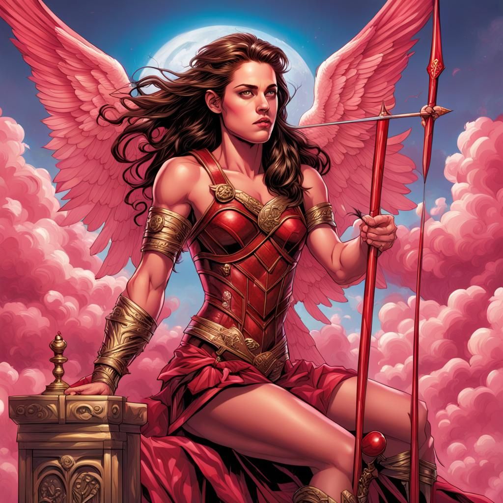 Kristen Stewart as Cupid in Hyperrealistic Comic Art