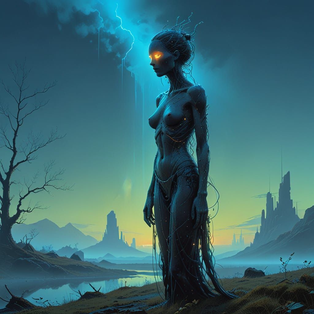 Ethereal Figure in Gradient Blue