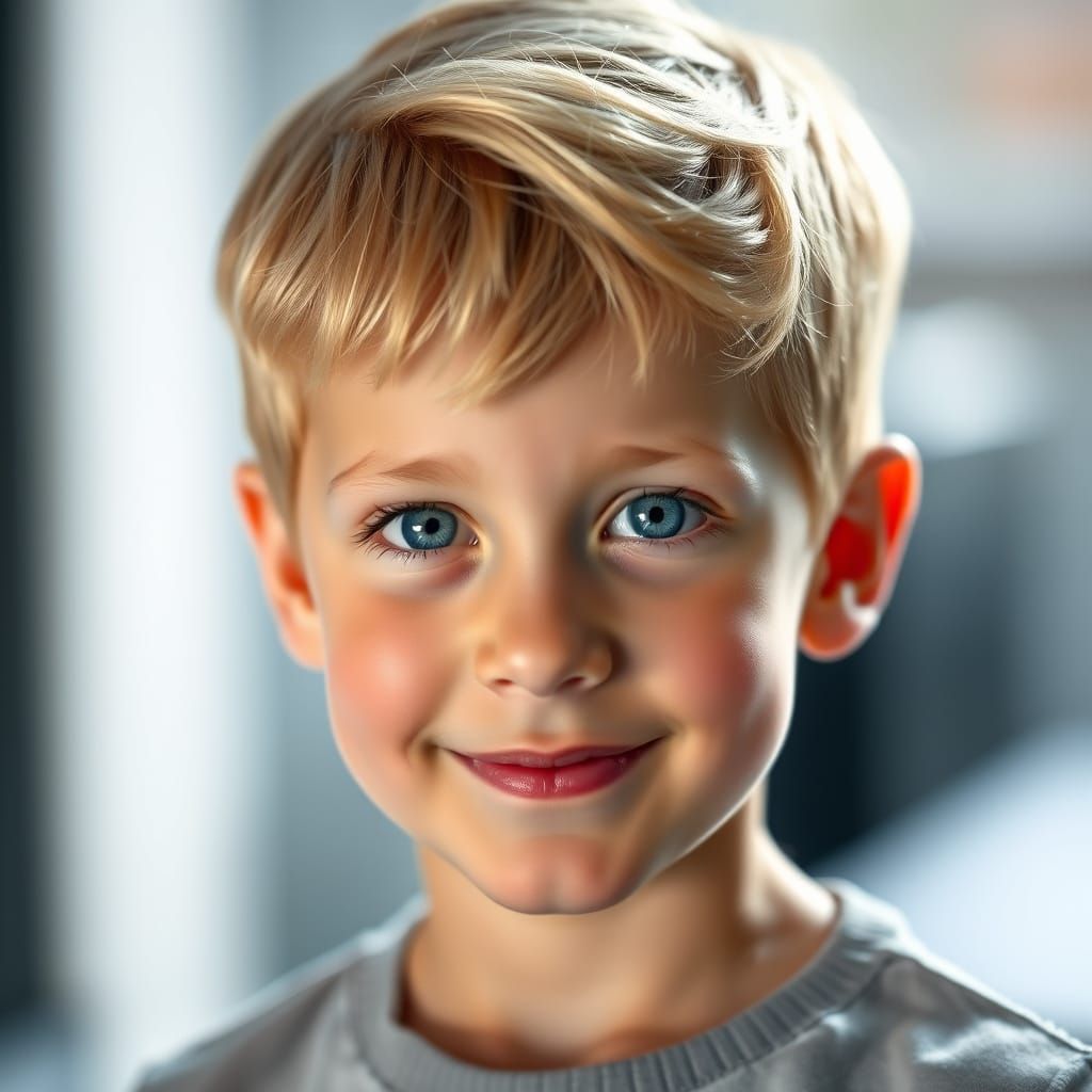 Charming Blonde Boy Portrait with Professional Studio Lighti...