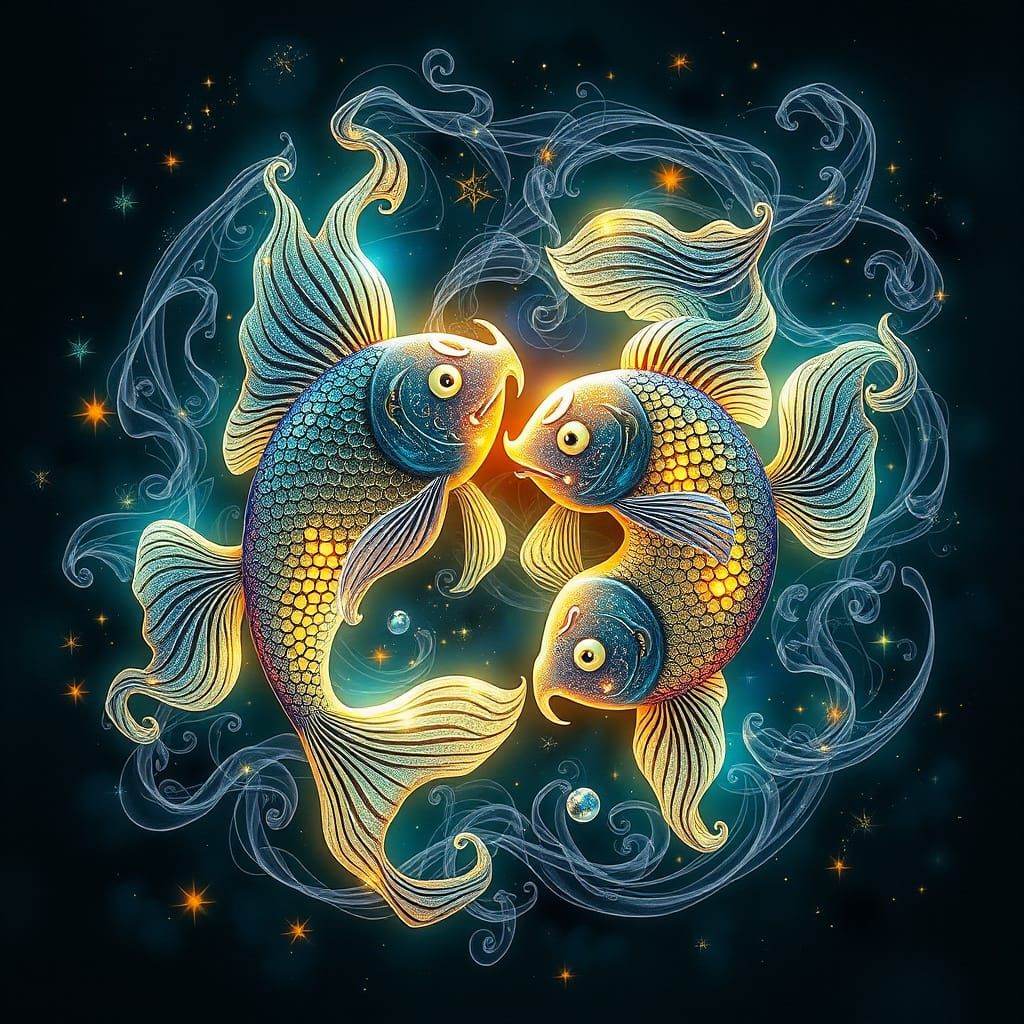 Pisces Zodiac Sign: Ethereal Fish in Swirling Water, Astrolo...