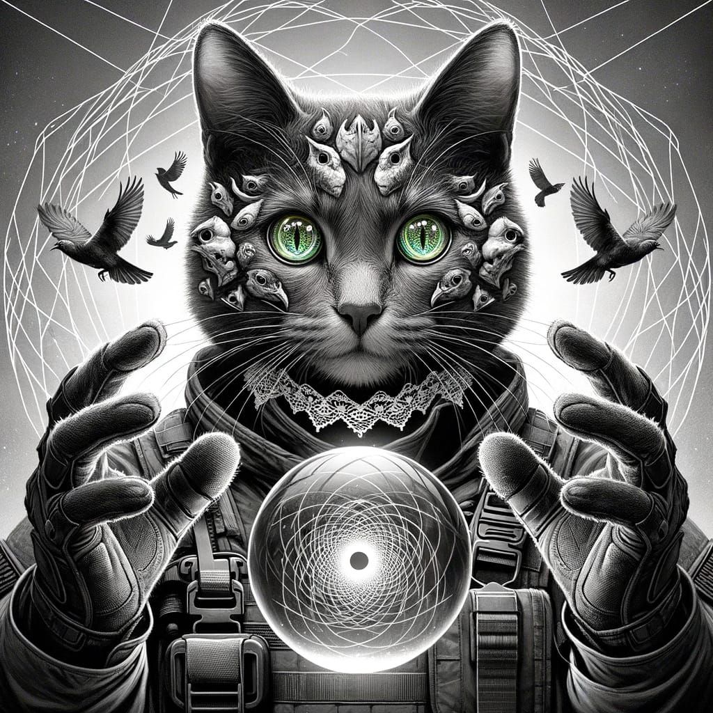 Monochrome Cat Performs Optical Illusions in Tactical Gear