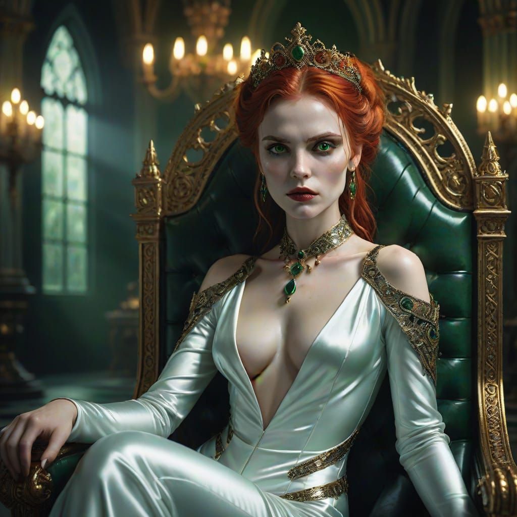Gothic Vampire Queen in Opulent Throne Room