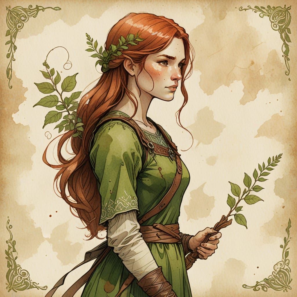 D&D Style Girl with Sickle and Healing Plants