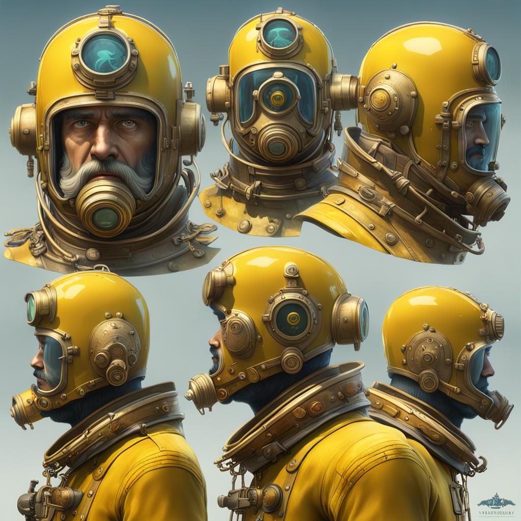 Captain Nemo in Diving Suit, Splash Art Portrait