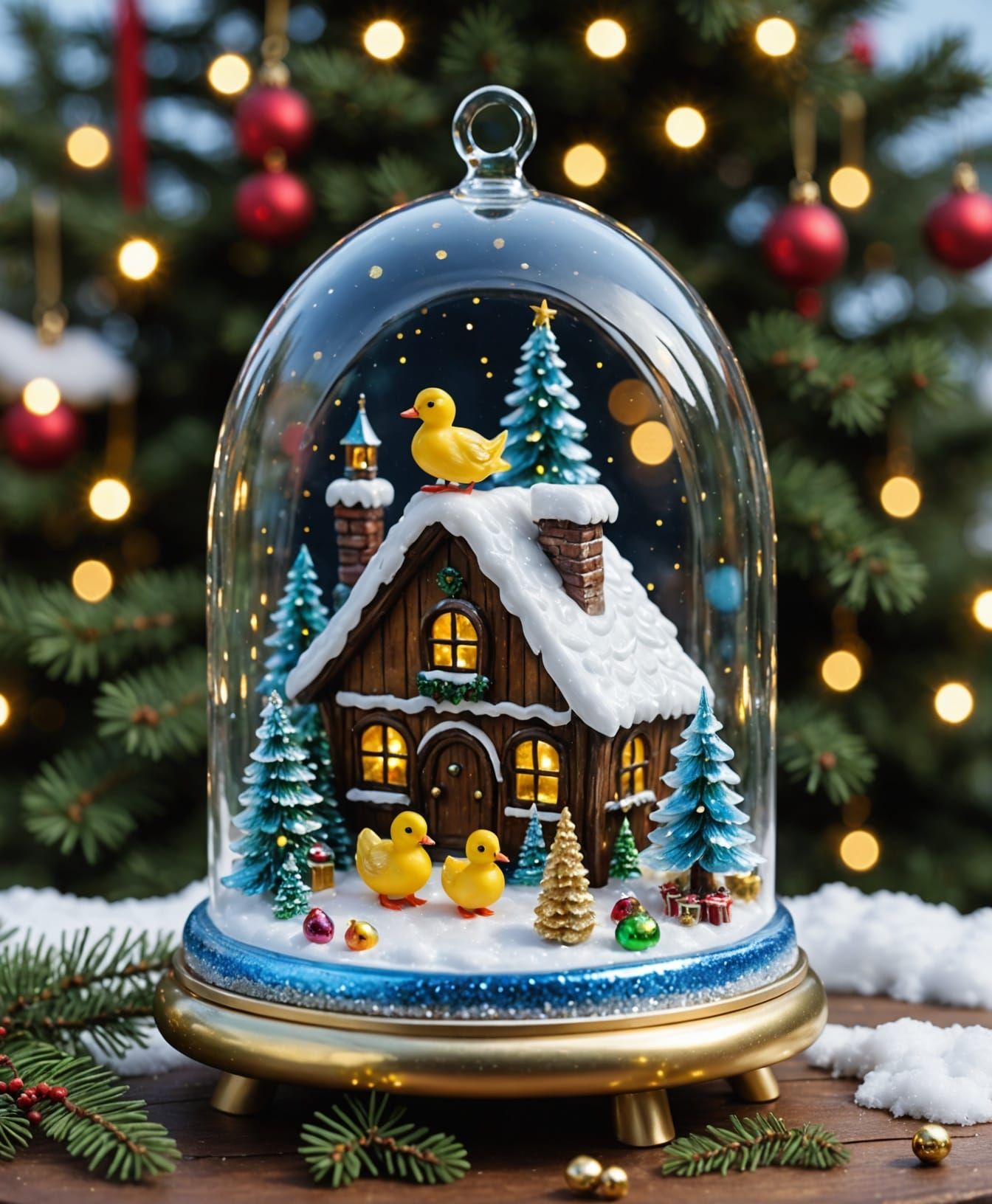 Whimsical Christmas Village with Glass Sculpture and Quackin...