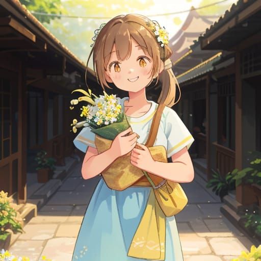 Vibrant Thai Cityscape with Smiling Young Woman