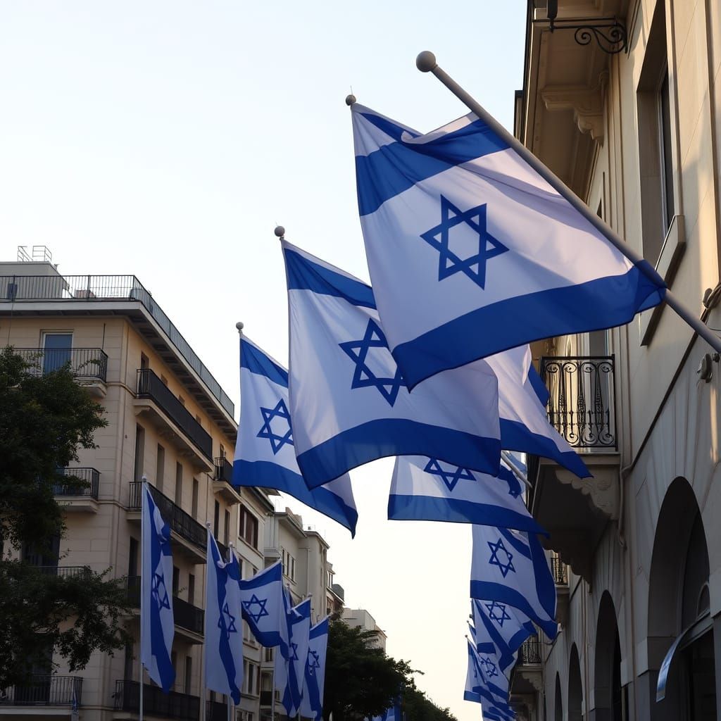 Israeli Flags Flying in the Streets Scene