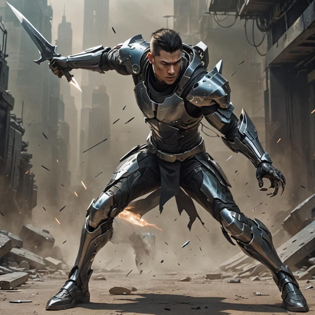 Futuristic Warrior with Razor Arm Blade in Action