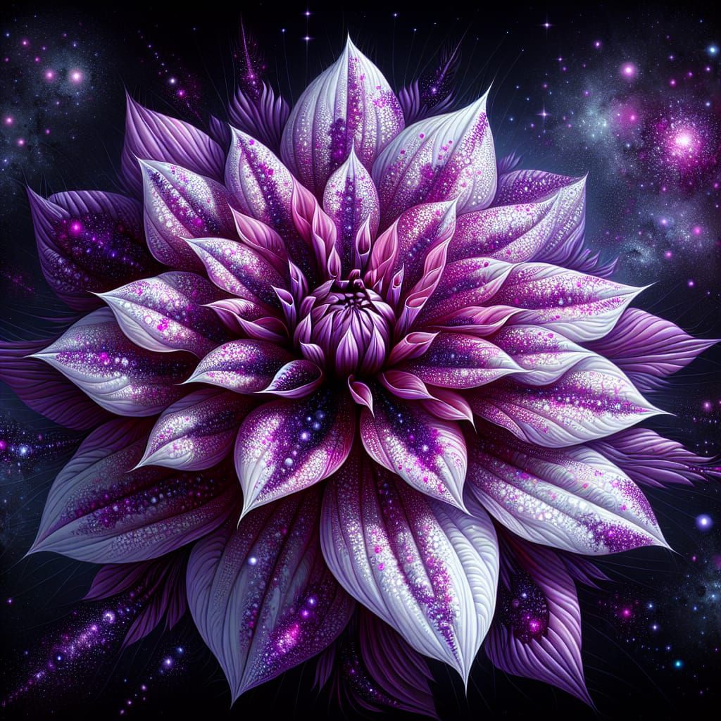 Purple Speckled Dahlia in Holographic Cosmic Illustration