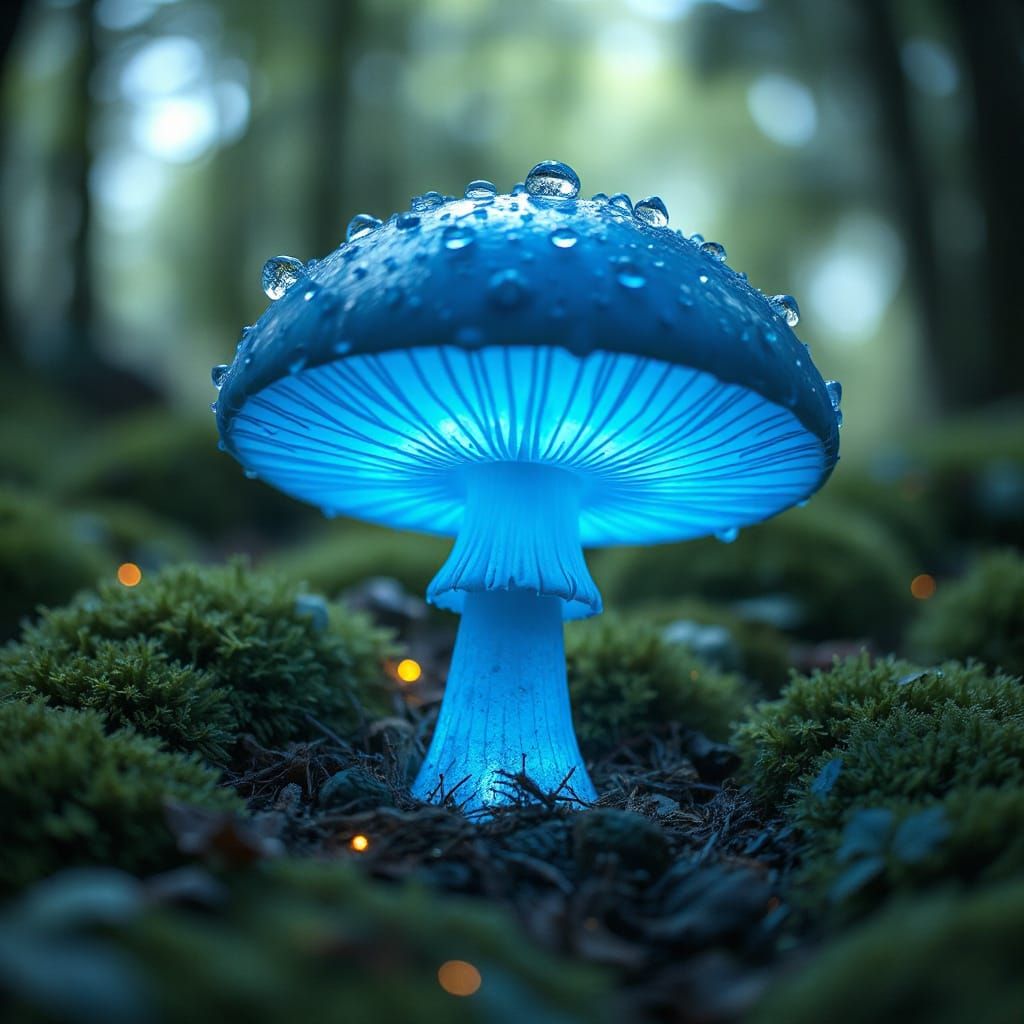 Glowing Mushroom in Mystical Forest, 3D Render
