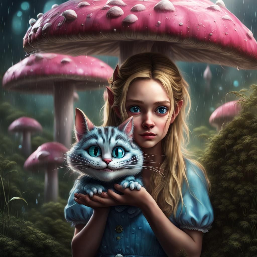 Realistic Alice with Cheshire Cat in Wonderland