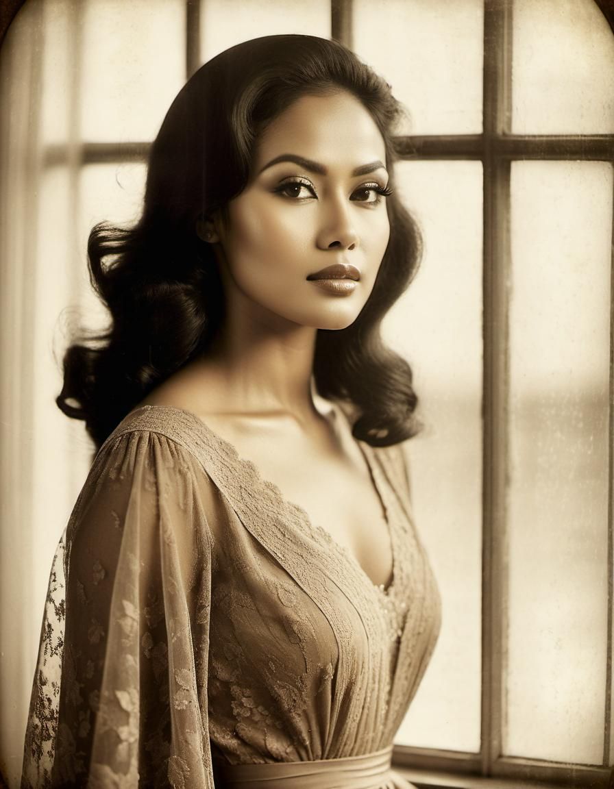 Vintage Sepia Portrait of a Young Indonesian Woman