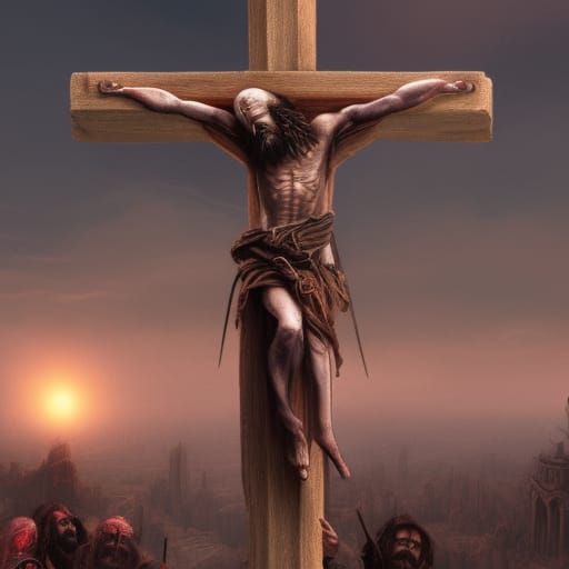 Rotting Jesus on Cross: Detailed Matte Painting