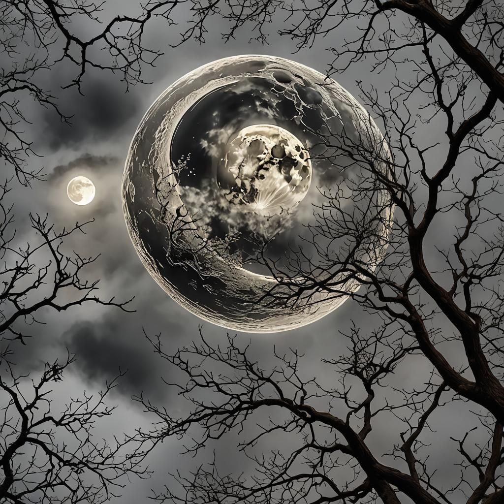 Ethereal Moonlit Portrait with Golden Leaves