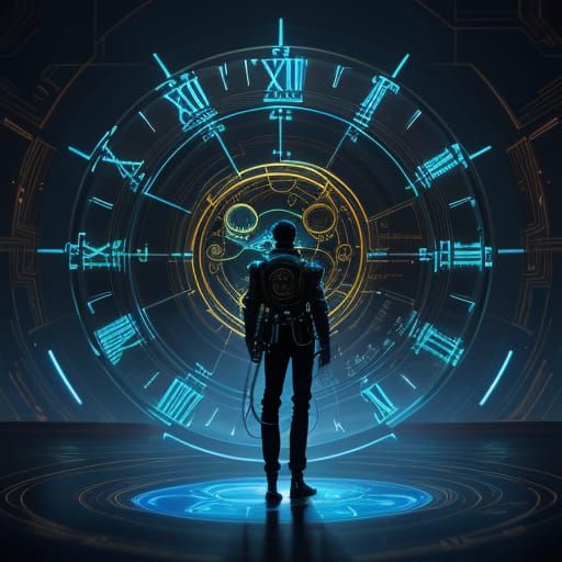 Person Before Time Machine in Vibrant Digital Art