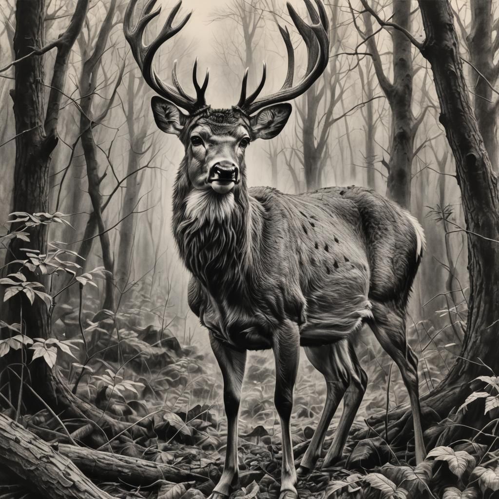 Hyperdetailed Charcoal Drawing of a Deer