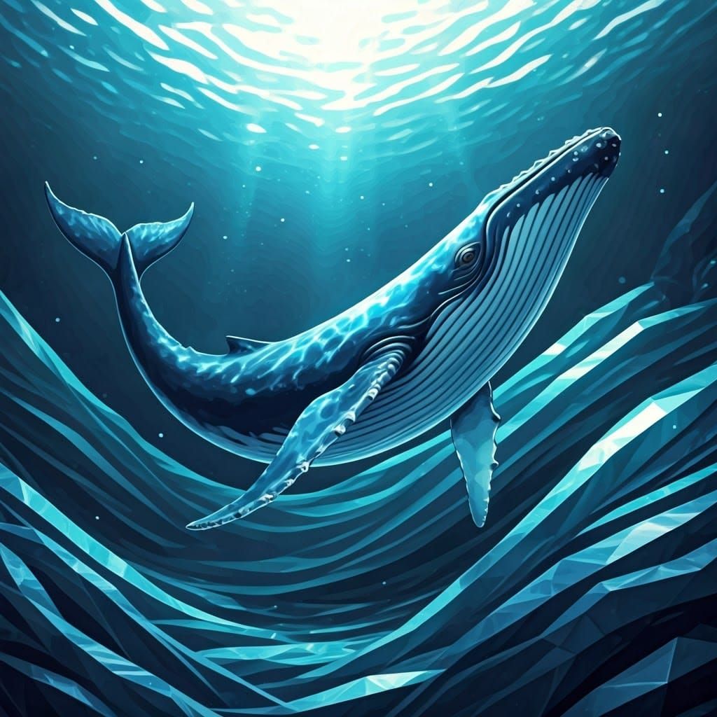 Blue Glass Whale in Crystalline Ocean