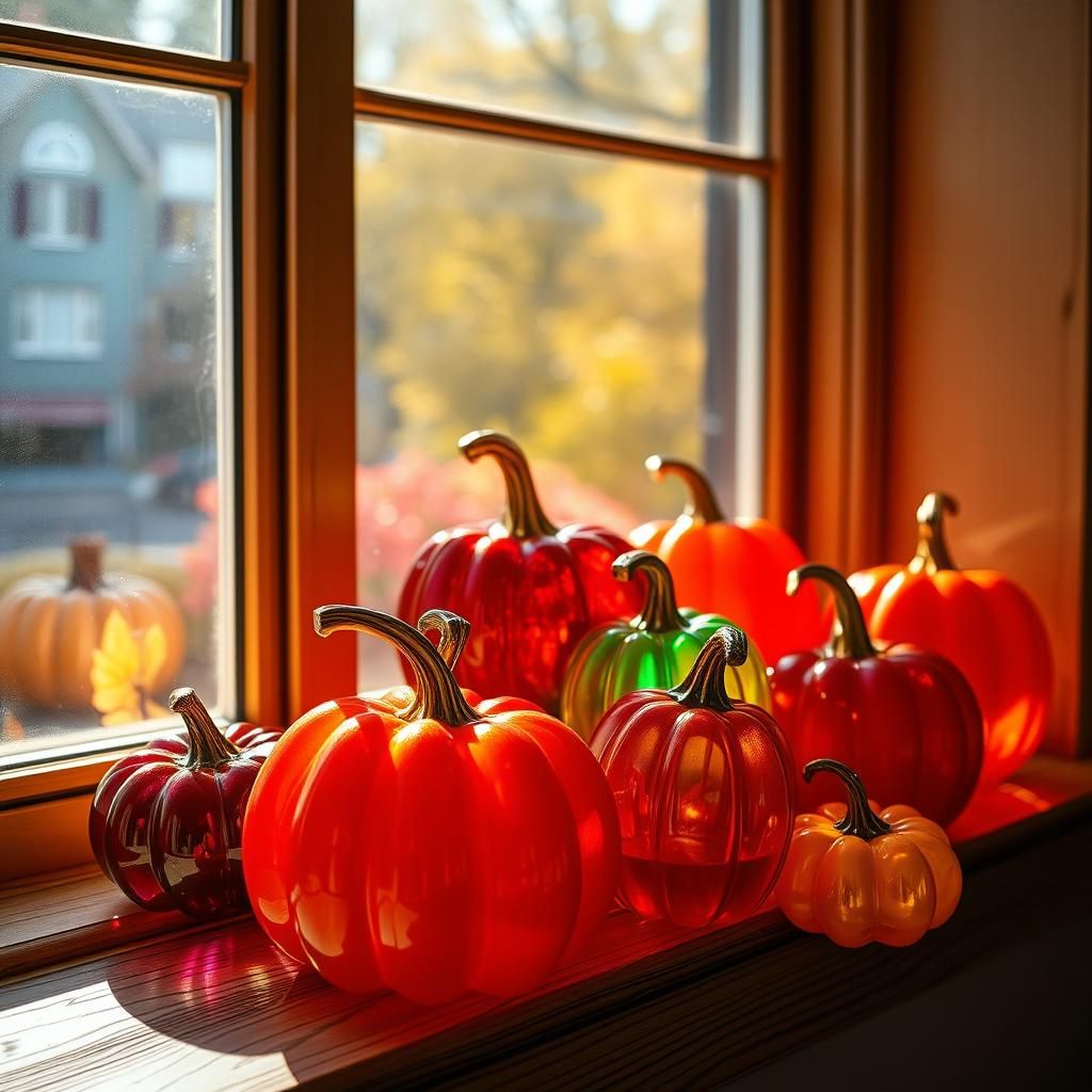 Autumnal Glass Pumpkins in Cinematic Golden Light