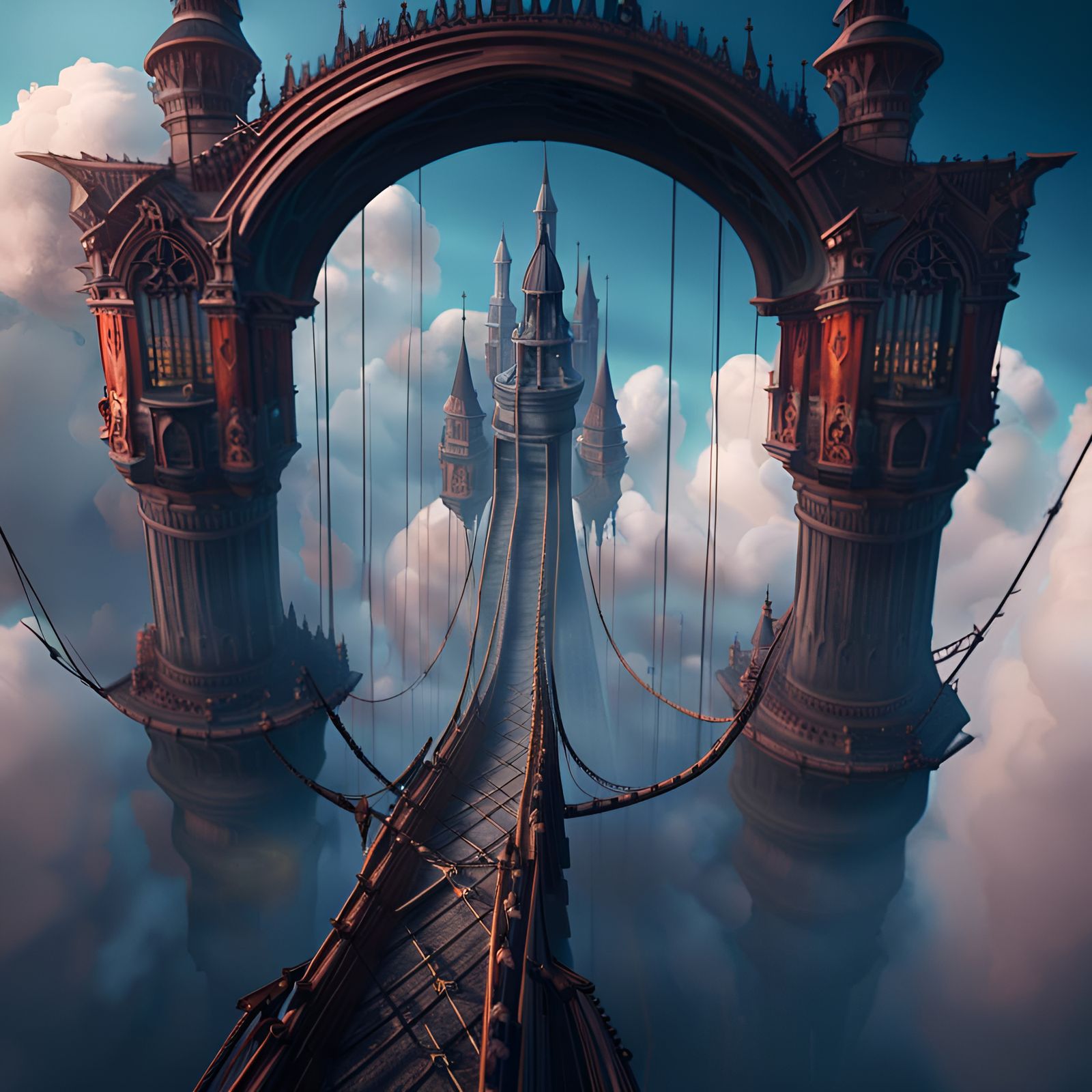 Suspension Bridge Between Floating Cloud Towers