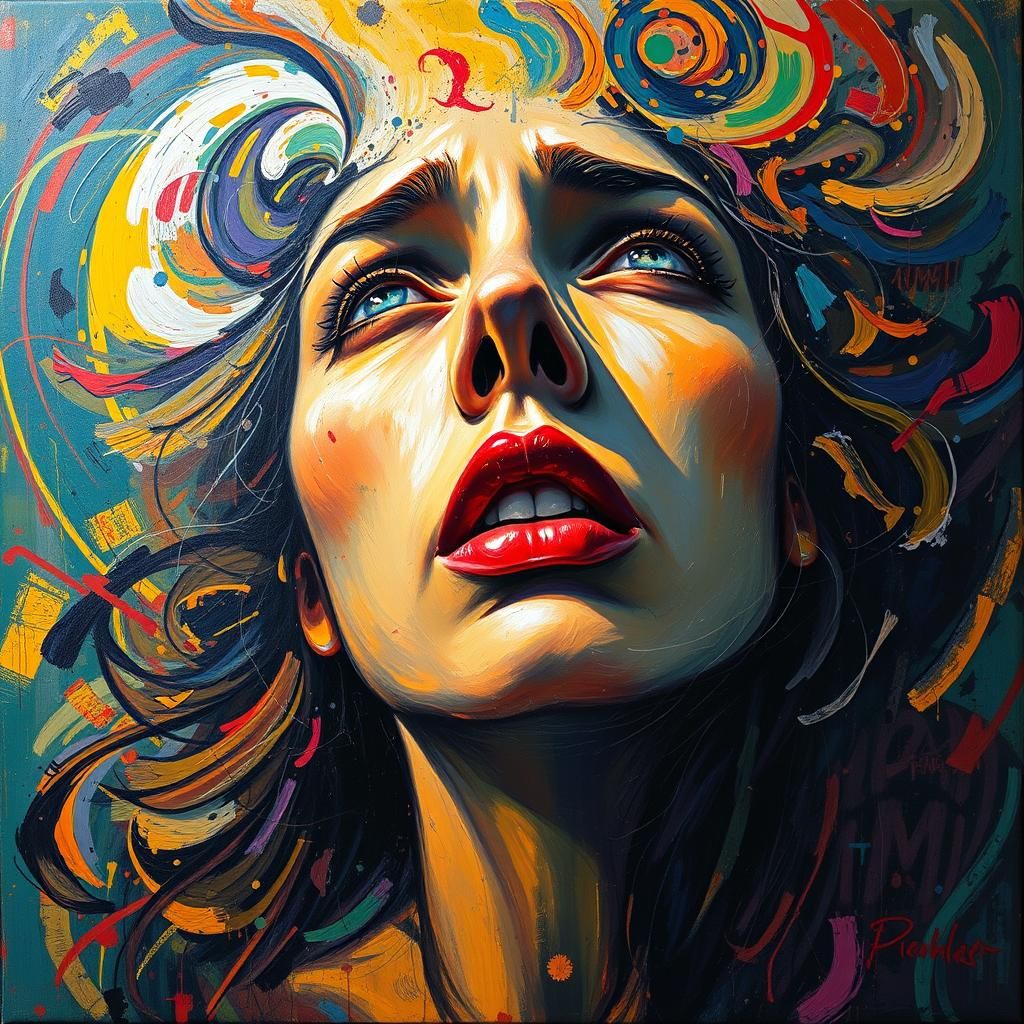 Anguished Woman in Surreal Impasto Portrait