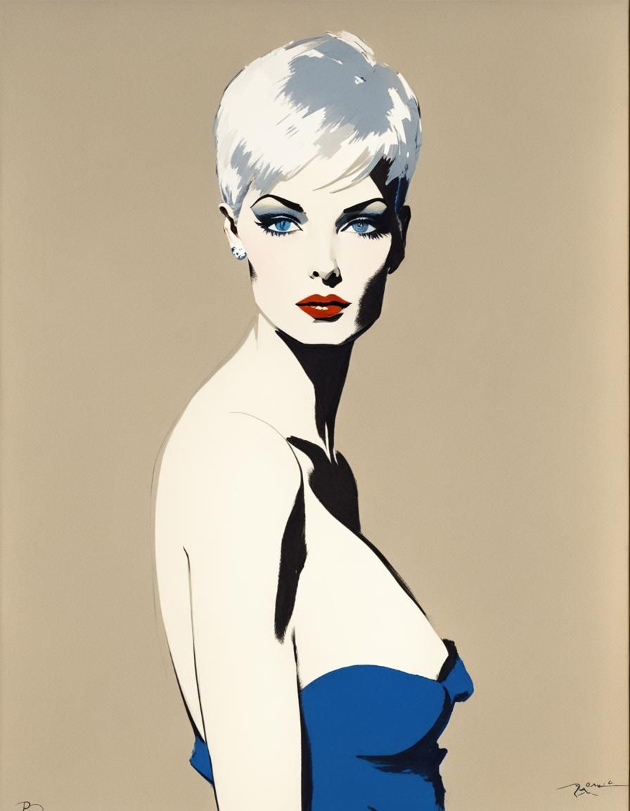 Fashion Illustration of a Strong Woman in Gruau Style