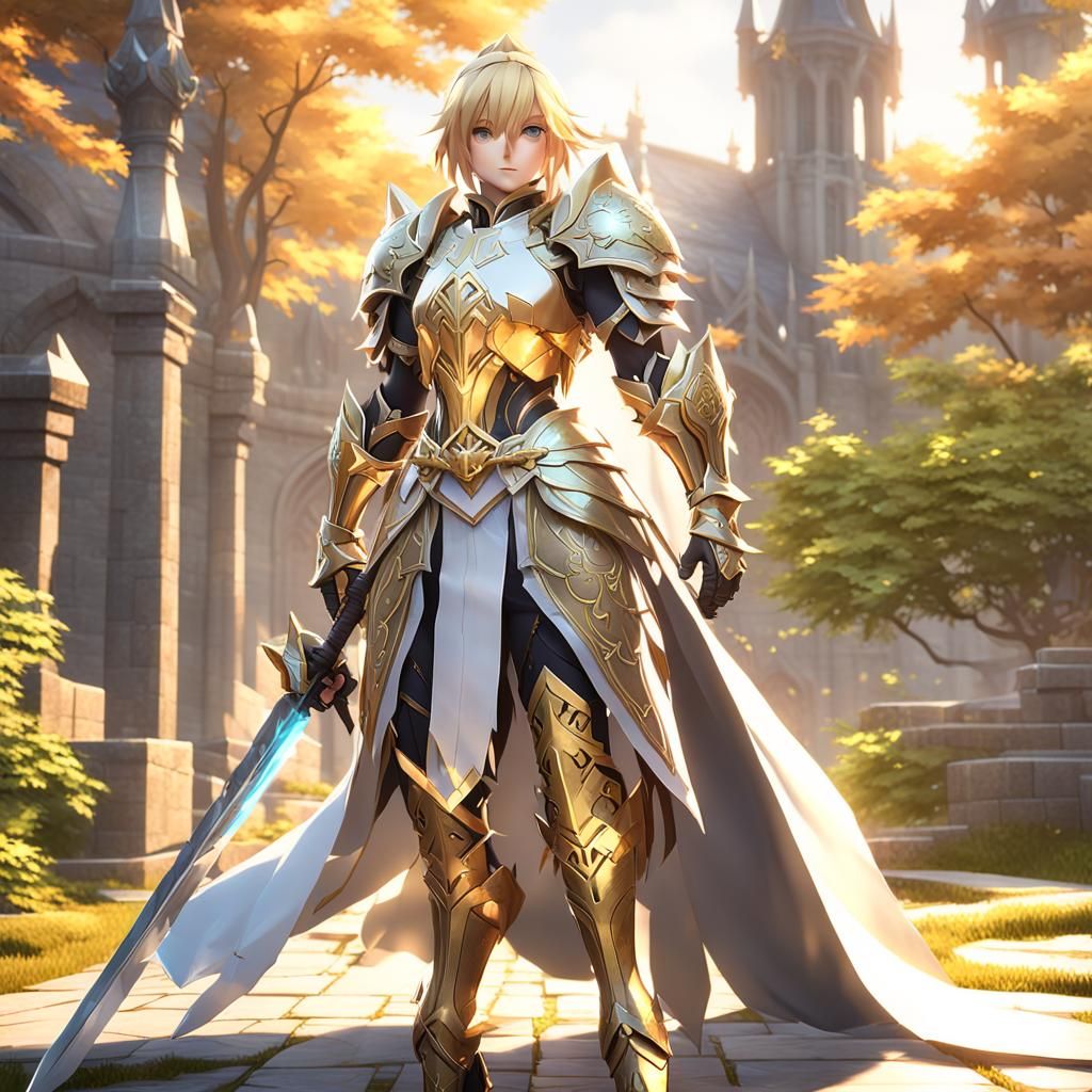Blonde Paladin Girl in Anime Style