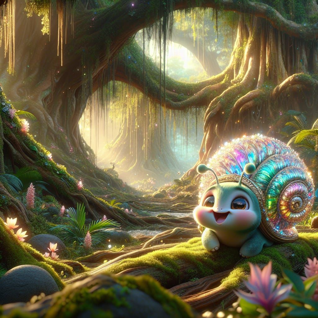 Enchanted Snail-Turtle in Lush Fantasy Forest