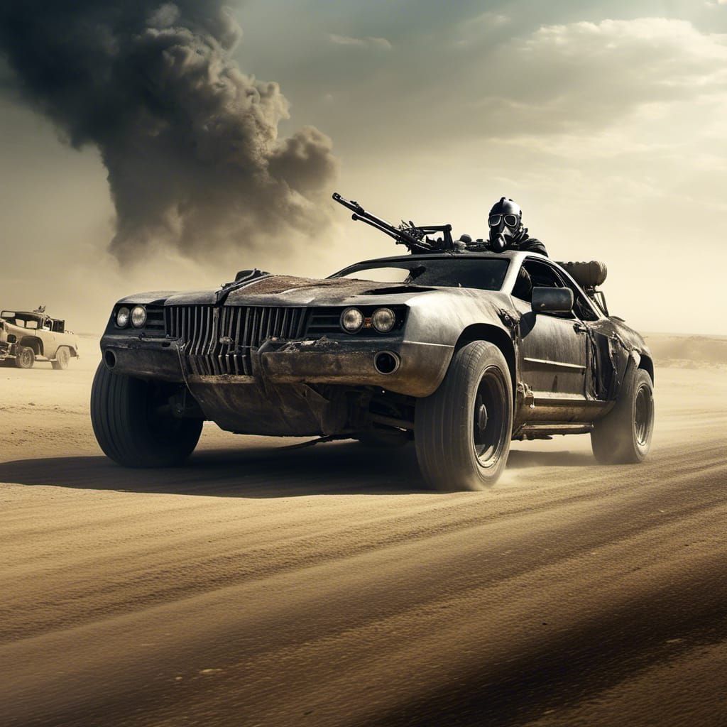 Post-Apocalyptic Raider in Mad Max Style Car