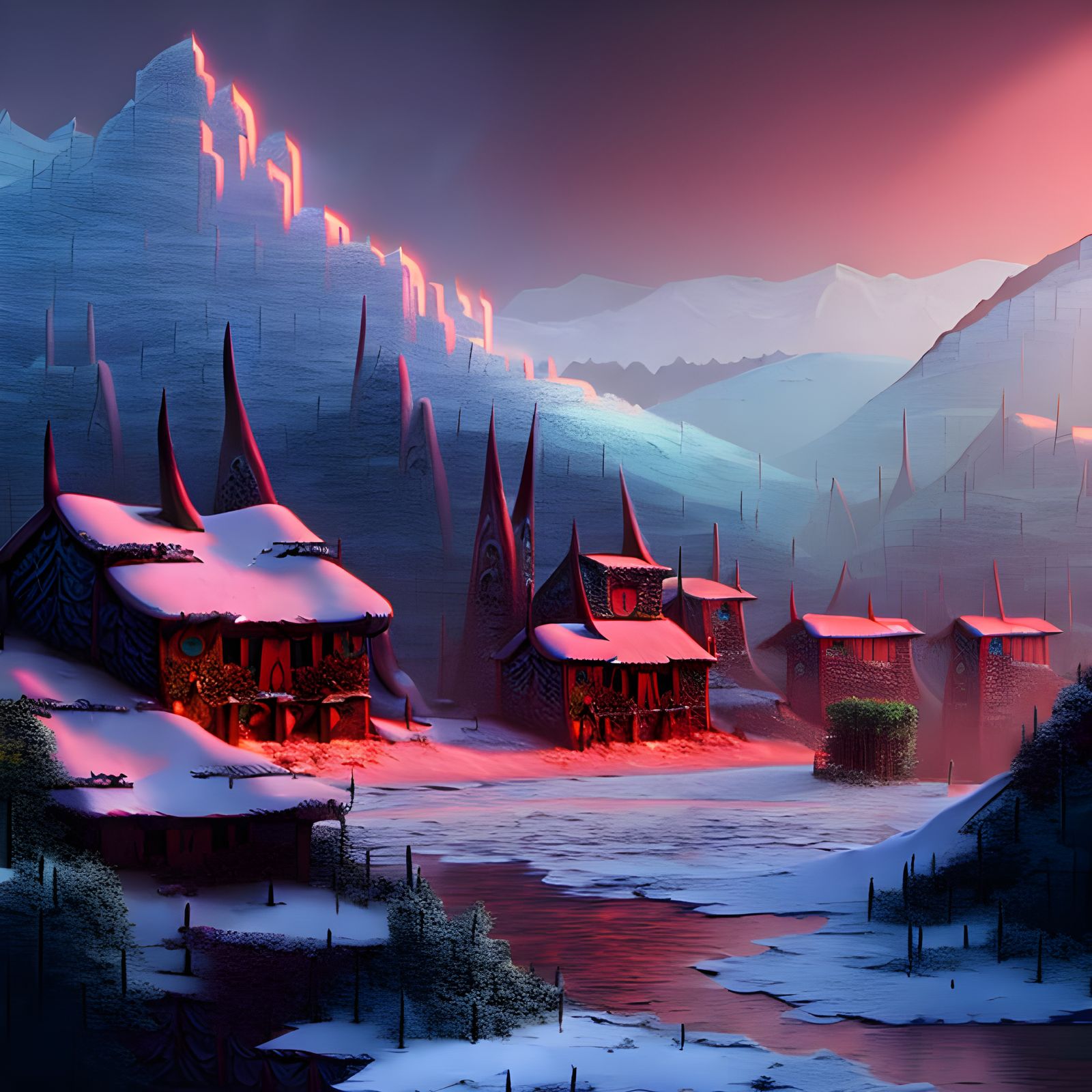 Snowy Mountain Village: Epic Cinematic Landscape